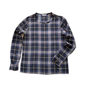 Silk Equipment Femme pull-on blouse, long sleeves, plaid print.